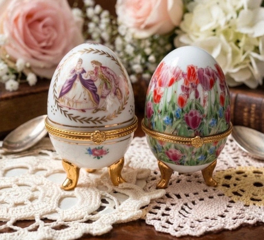 Set van 2 Prachtige Fabergé-stijl Porseleinen Eieren, Ophalen of Verzenden