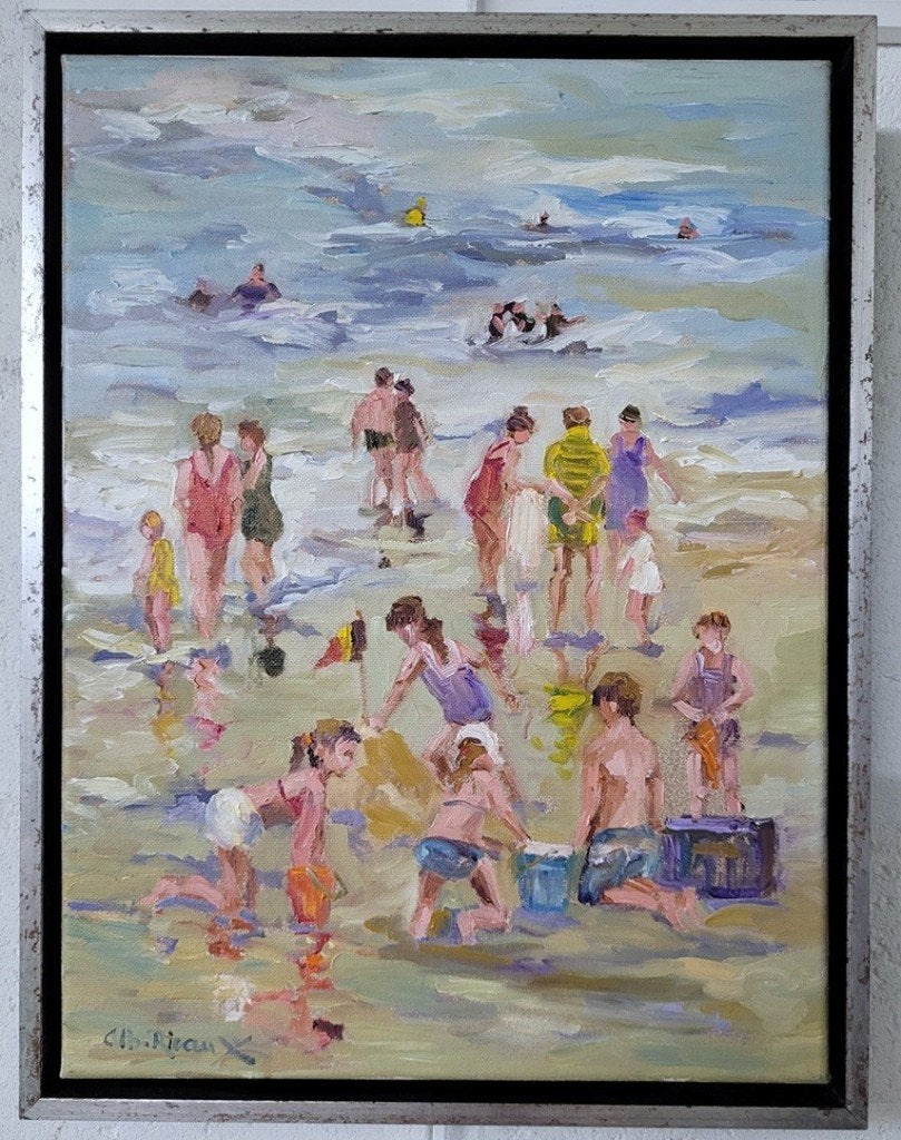 Albert RIGAUX, het zandkasteel, Antiek en Kunst, Kunst | Schilderijen | Klassiek, Maritiem / water, Olieverf, Doek, Gesigneerd