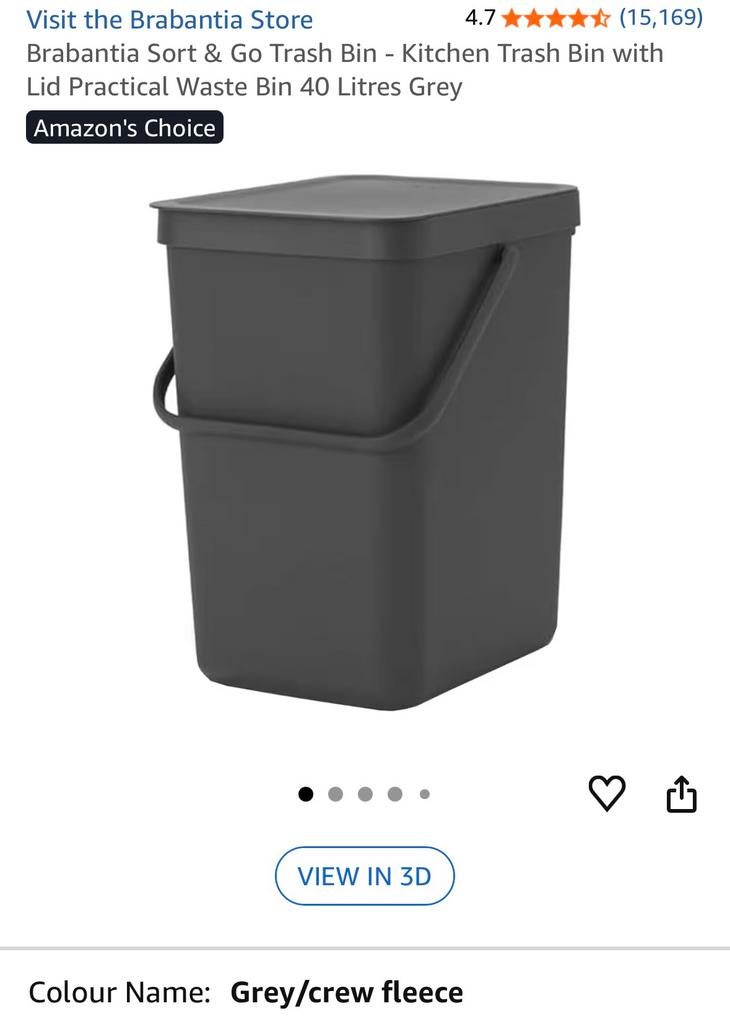 Brabantia Sort & Go Kitchen Trash Bin, Kunststof, 40 liter of meer, Ophalen of Verzenden, Zo goed als nieuw