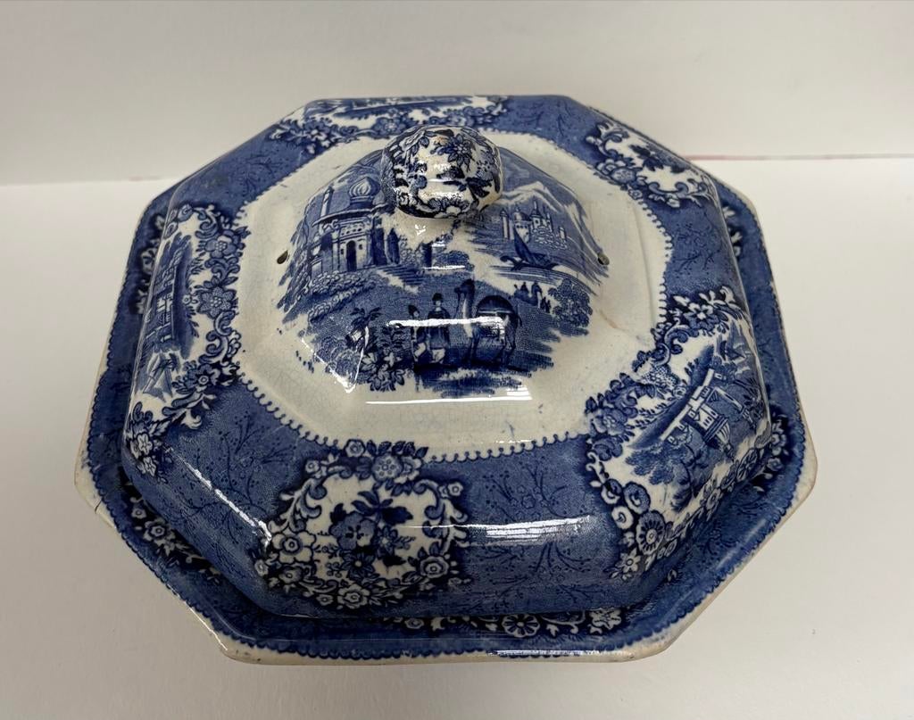 Antieke Blauw-Witte Terrine met Deksel - Oosters Decor, Ophalen of Verzenden