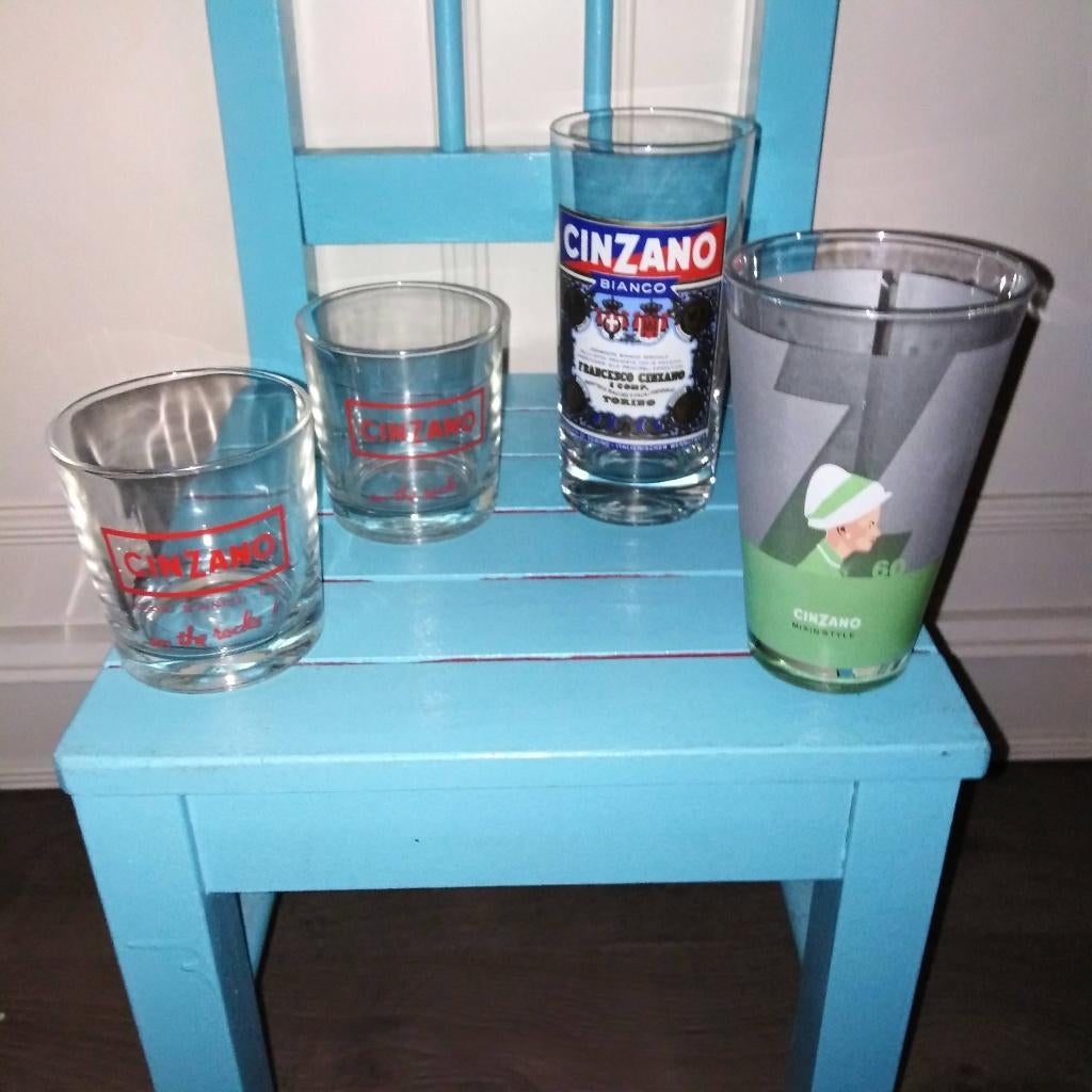 Cinzano Vermouth glazen 4 stuks, Verzamelen, Ophalen, Gebruikt, Overige typen