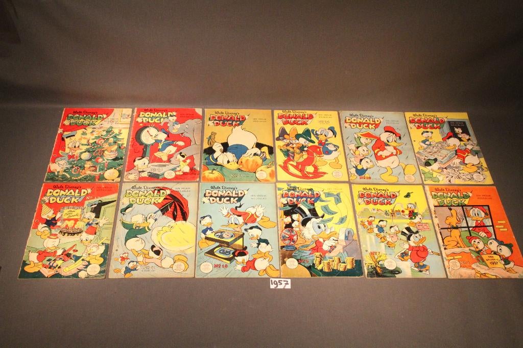 Donald Duck 12 losse nummers uit 1957, Meerdere stripboeken, Ophalen of Verzenden, Gelezen