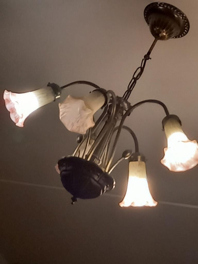 Vintage Kroonluchter met 5 lichtpunten, Ophalen, Metaal, Minder dan 50 cm