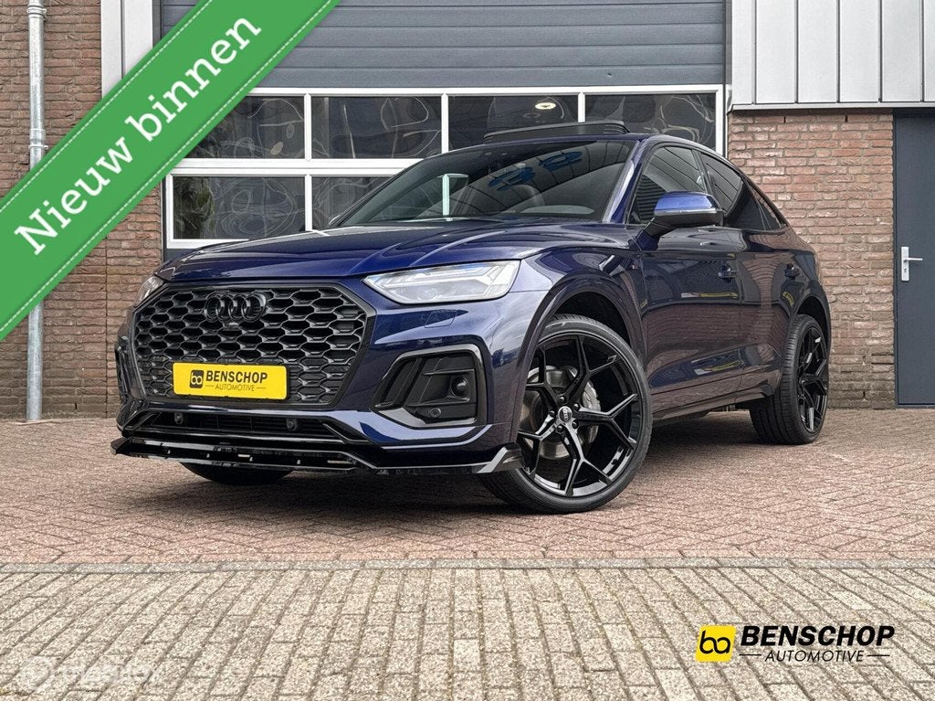 Audi Q5 Sportback 45 TFSI Qauttro S-line Competition Panodak, Automaat, Zwart, 4 cilinders, Blauw