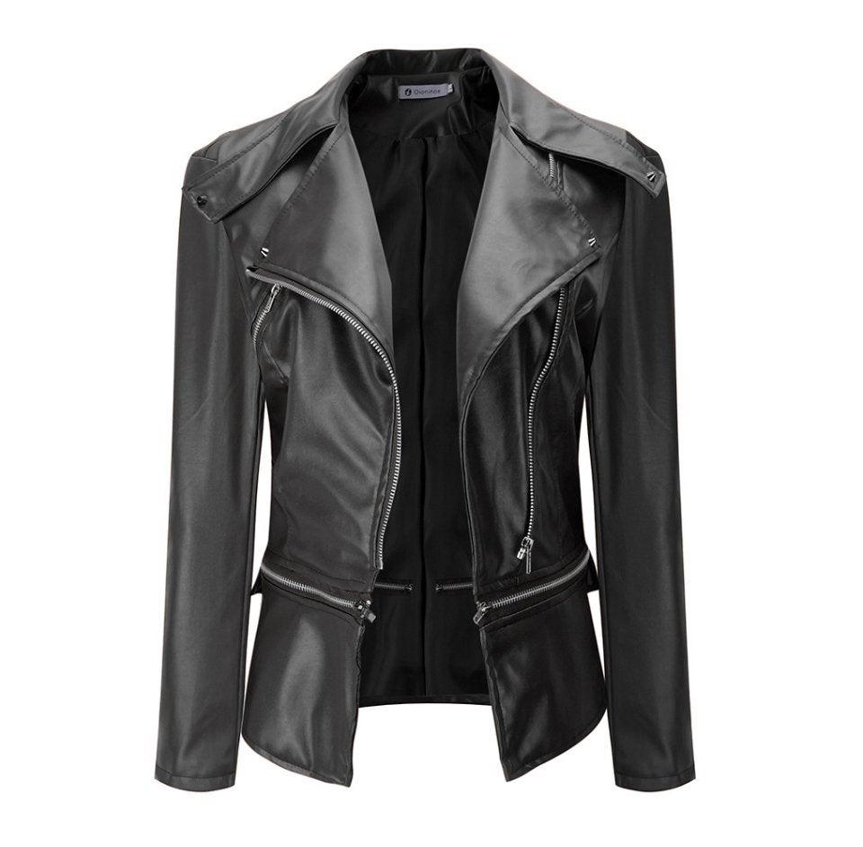 Zwarte leren jas dames motor korte motorjas S M L XL 2XL 3XL, Verzenden, Nieuw, Maat 46/48 (XL) of groter, Zwart