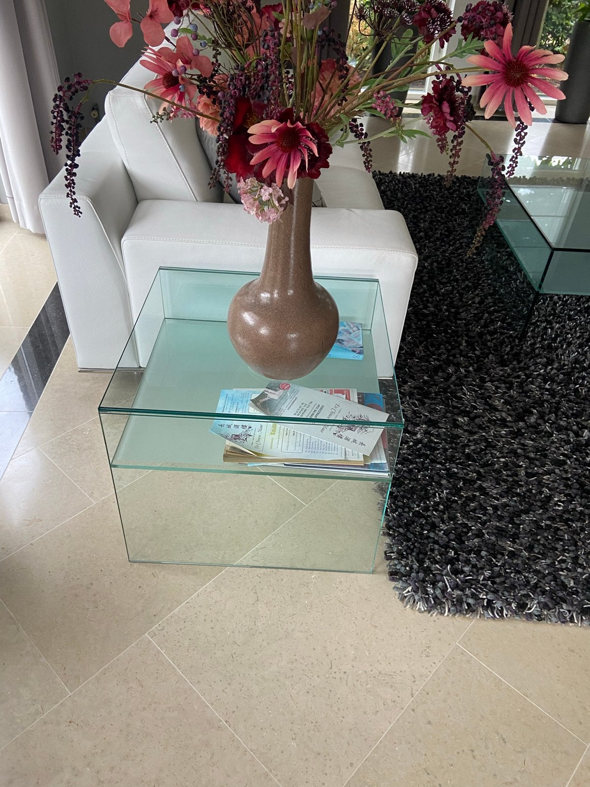 Glazen salontafel en bijzettafel set, Ophalen, Gebruikt, 100 tot 150 cm, Glas