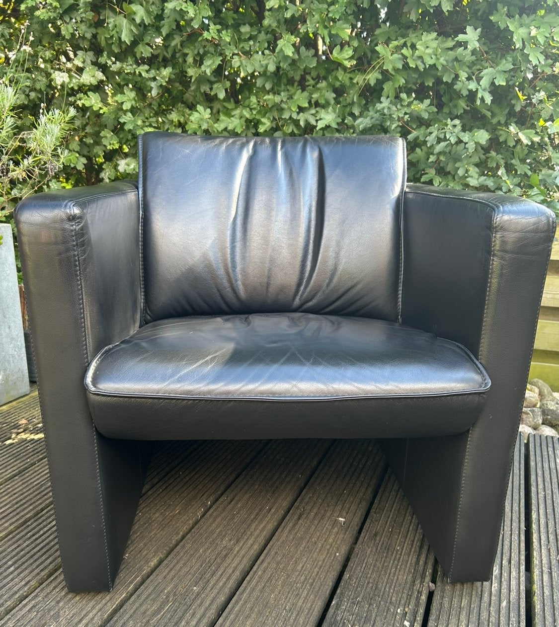 Leolux Fiabo Fauteuil zwart leder, Huis en Inrichting, Fauteuils, Ophalen, Zo goed als nieuw, 50 tot 75 cm, Leer