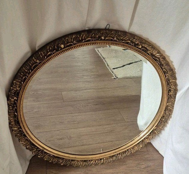 Vintage geslepen klassieke gouden Spiegel 70 cm, Antiek en Kunst, Ophalen of Verzenden, Rond, 50 tot 100 cm, Minder dan 100 cm