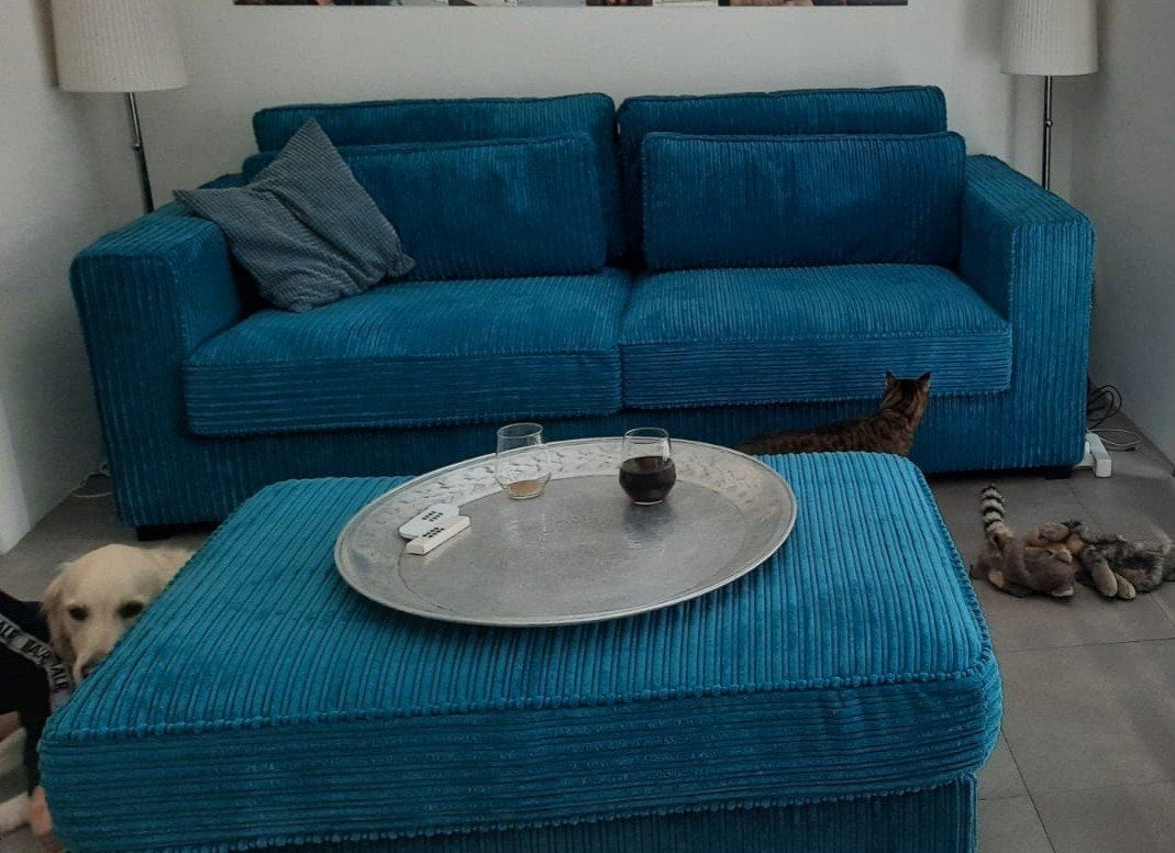 Fijne bank + hocker zoekt voor maandag 3/8 een nieuw thuis!, Ophalen, Gebruikt, 75 tot 100 cm