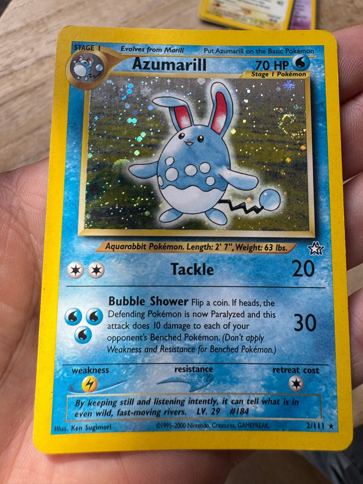 Azumarill 2/111 Neo Genesis Holo Pokemon Kaart, Ophalen of Verzenden, Losse kaart, Foil