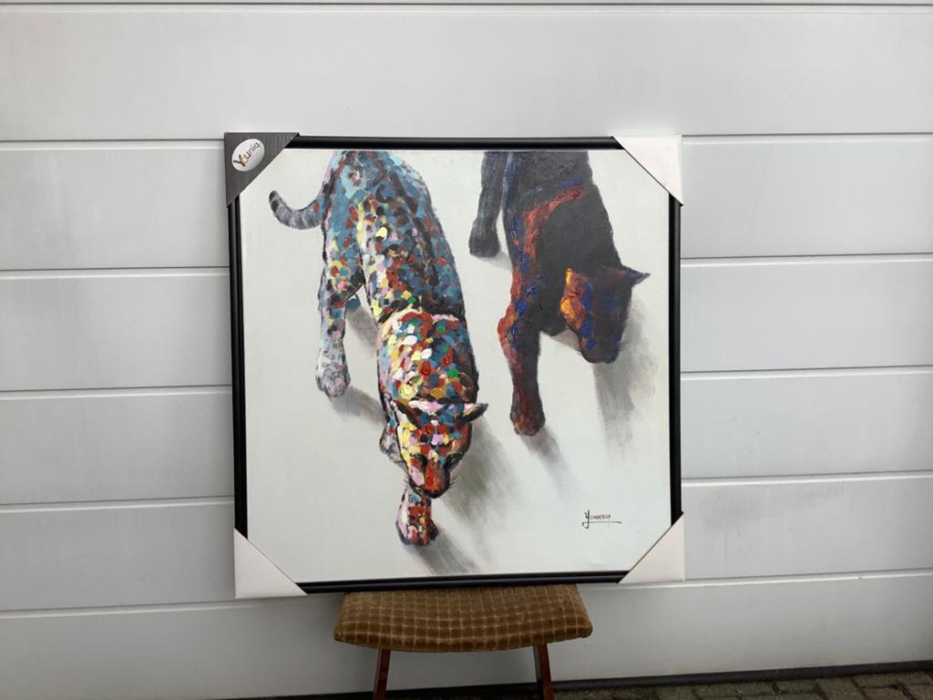 Schilderij  handpainted Gekleurde Panters, Ophalen, Nieuw, Schilderij, 75 cm of meer