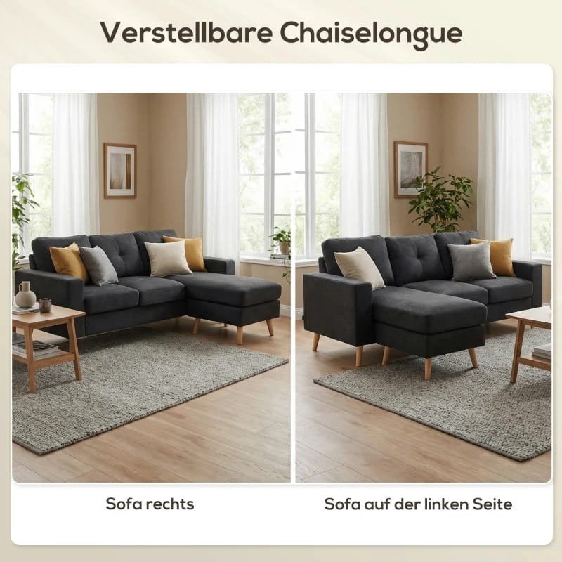 Bankstel Hoekbank met Verstelbare Chaise Longue, Huis en Inrichting, Banken | Bankstellen, Modern, Scandinavisch, 100 tot 125 cm