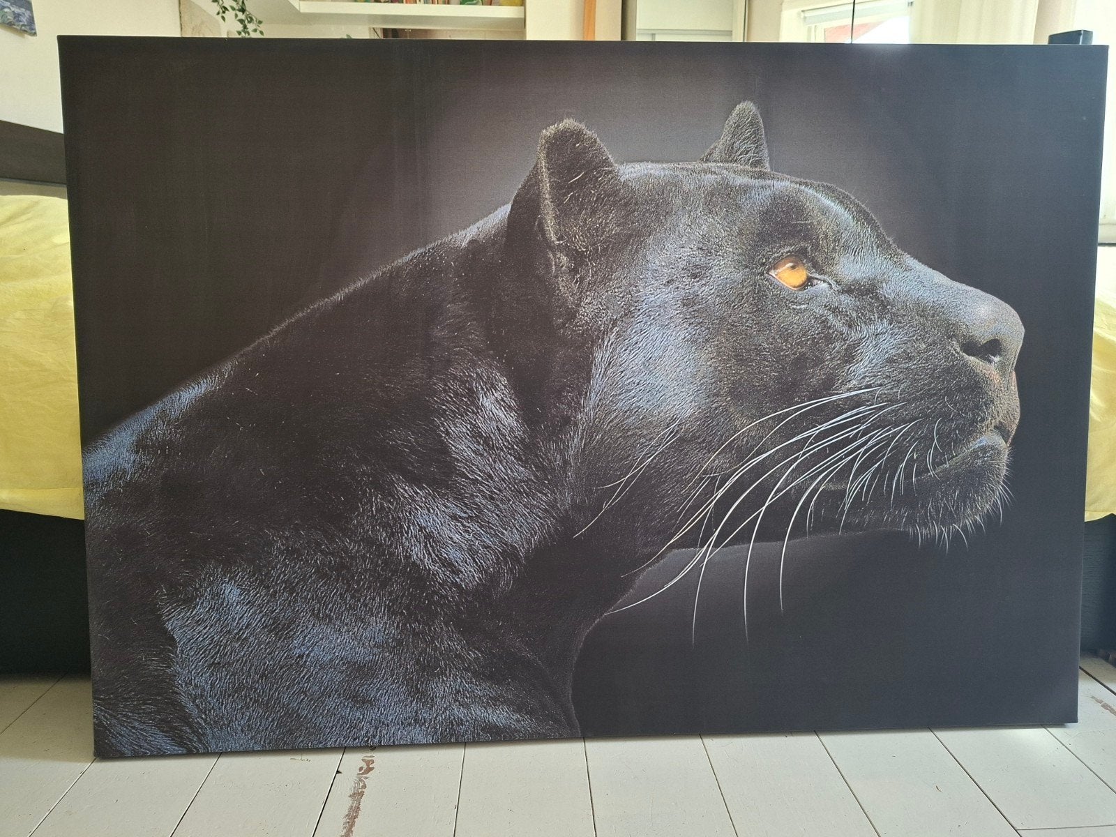 Groot canvas schilderij zwarte panter, Ophalen, Gebruikt, Schilderij, 100 tot 125 cm