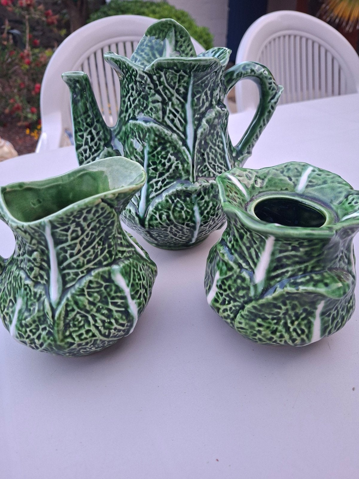 Vintage Groene Kool Servies Set - Theepot, Melkkan, Suikerpo, Ophalen of Verzenden
