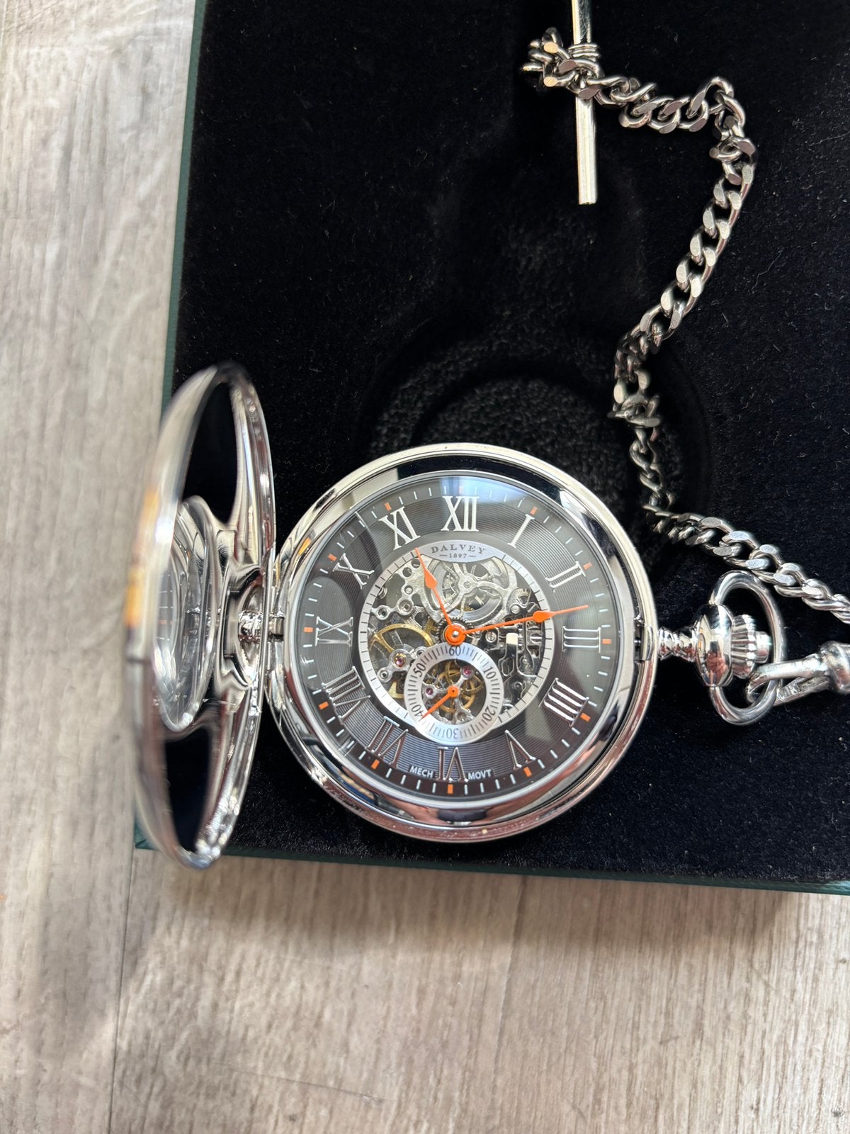 Dalvey Half Hunter Skeletal, Sieraden, Tassen en Uiterlijk, Horloges | Heren, Nieuw, Zakhorloge, Overige merken, Staal, Ophalen of Verzenden