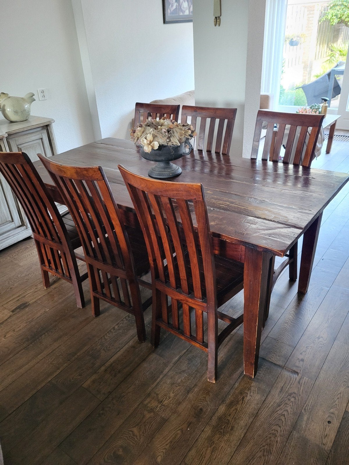 Eettafel met 6 stoelen, kersenhout, Ophalen, Gebruikt, 50 tot 100 cm, 150 tot 200 cm