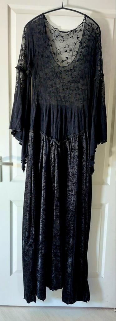 Gothic jurk, zwart, kant, velours, Ophalen of Verzenden