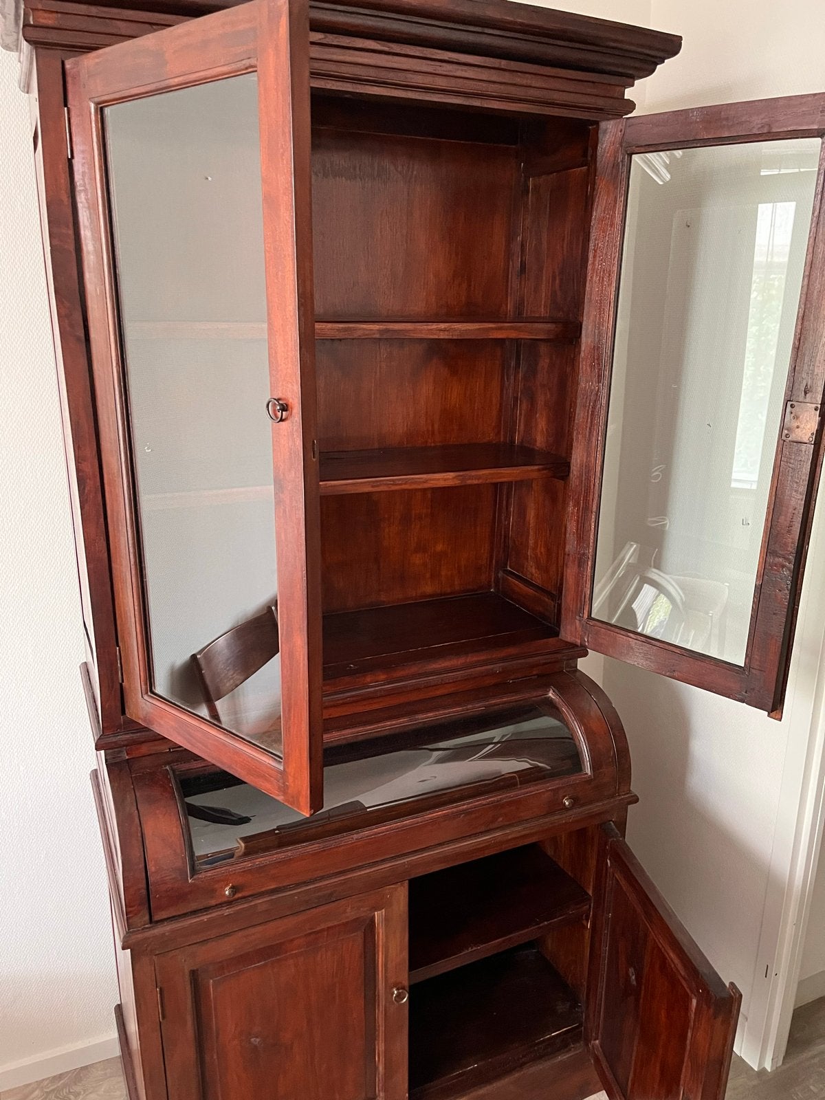 Antieke secretaire met vitrinekast - massief hout, Ophalen