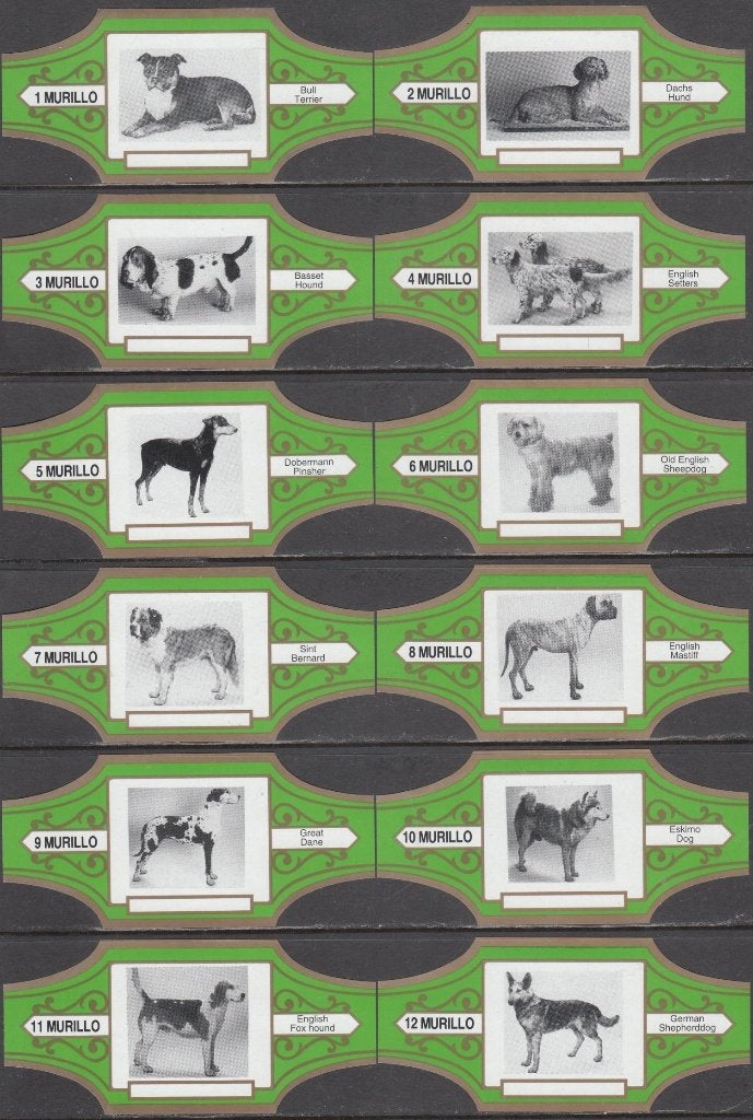 Sigarenbanden met Honden, Murillo 1-12 groen-goud, Ophalen of Verzenden, Nieuw, Sigarenbandjes