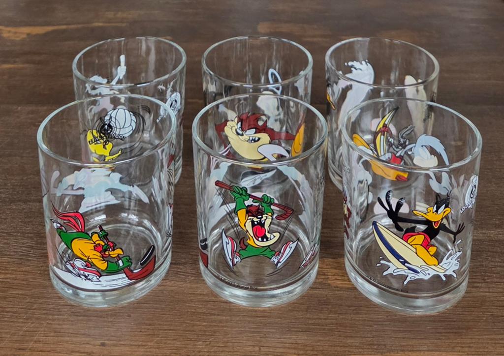 6 Vintage Penotti Looney Tunes glazen, Ophalen of Verzenden, Zo goed als nieuw, Frisdrankglas