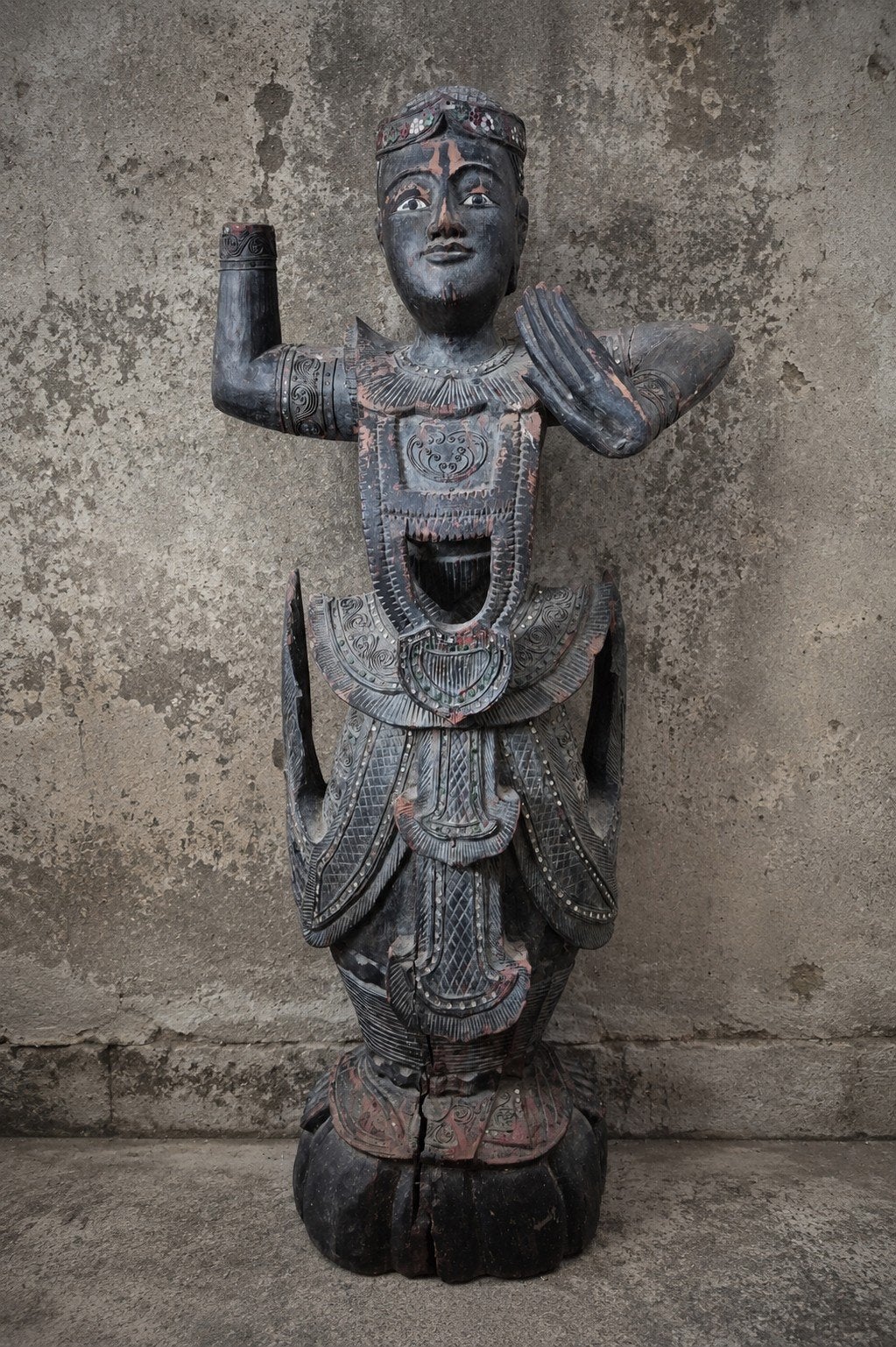 Groot houten tempelbeeld Birma/Thailand – begin 20e eeuw – 9, Ophalen, Beschilderd, 1 meter - 2 meter, Hout