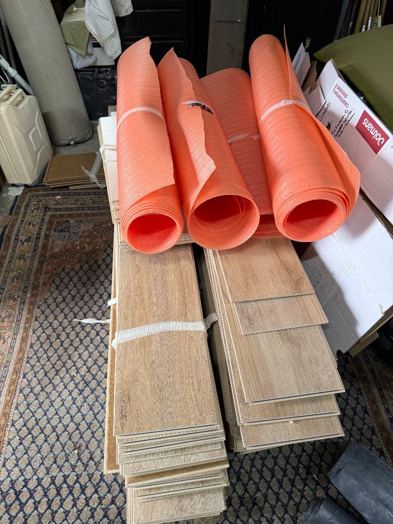C.a. 30m2 extra breed laminaat vloer grand oak grijsbruin, Ophalen, Gebruikt, 50 tot 150 cm, 10 m² of meer