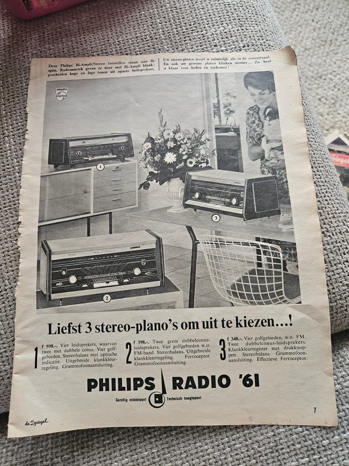 Philips Radio '61 Stereo Plano - Vintage Radio, Ophalen of Verzenden, Gebruikt, Radio