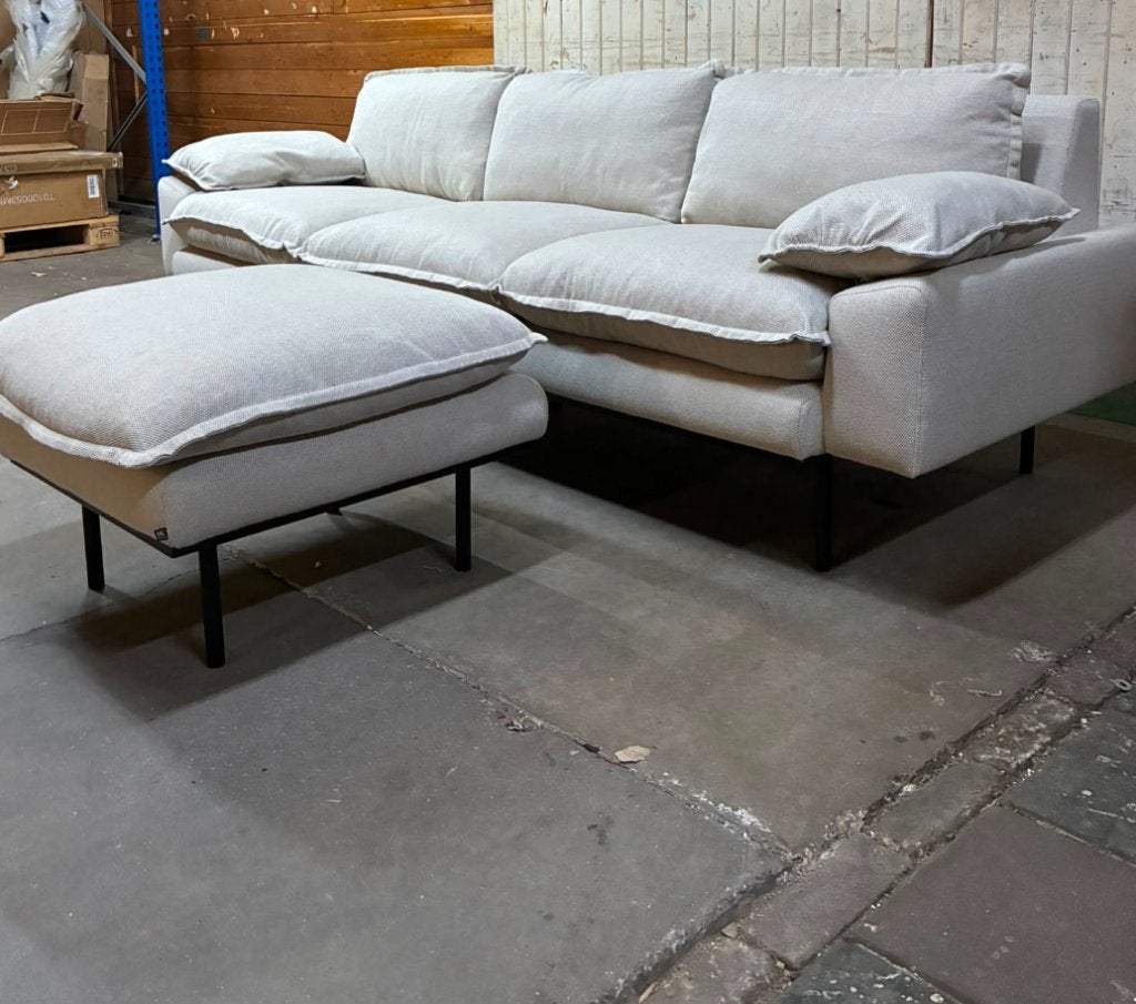 HKLIVING 3-zitsbank Retro Beige + Hocker | Van €2450, nu, HKliving, HKliving, Nieuw, 75 tot 100 cm