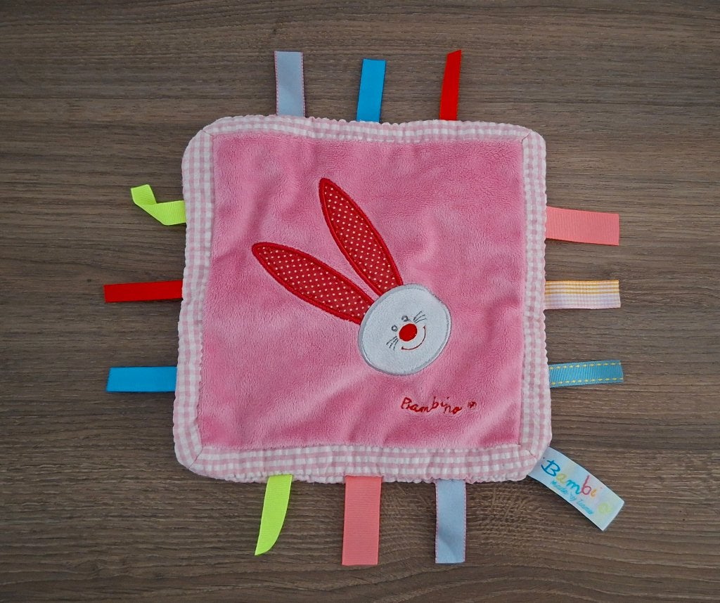Knuffeldoekje, Knuffel Labeldoekje van Bambino, Roze Konijn, Ophalen of Verzenden, Zo goed als nieuw, Met label, Roze