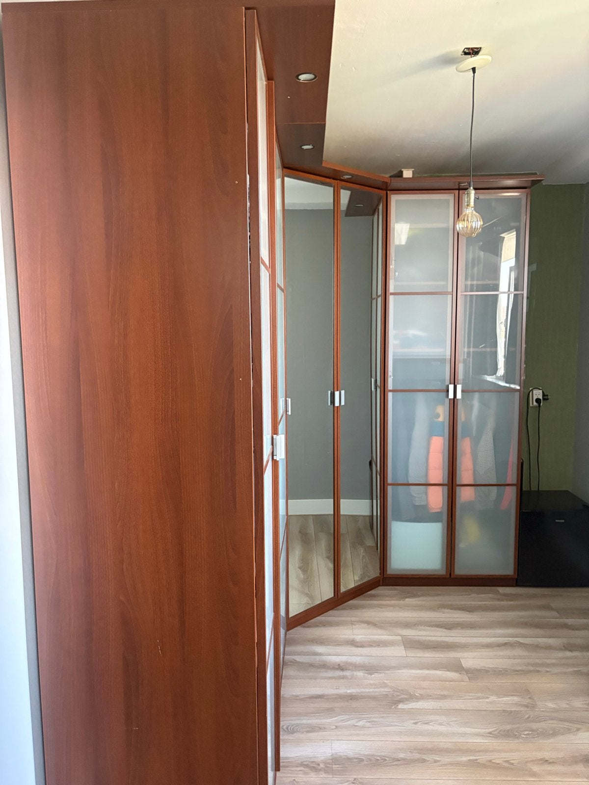 IKEA Pax hoekkast met lades en matglazen deuren, Gebruikt, 200 cm of meer, Ophalen of Verzenden, Glas