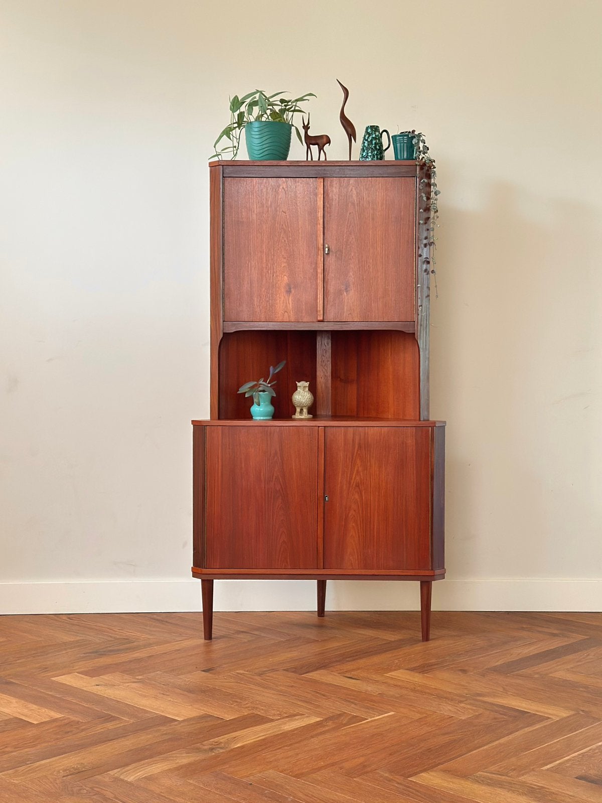 Vintage hoekkast Deens teak hout jaren 50/60/70, Ophalen, Teakhout, Minder dan 150 cm, 150 tot 200 cm