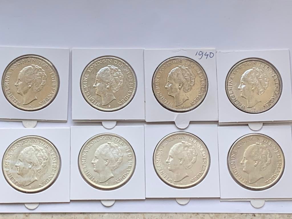 8 prachtige zilveren rijksdaalders wilhelmina 1940 en 1943, Ophalen of Verzenden, Koningin Wilhelmina, 2½ gulden