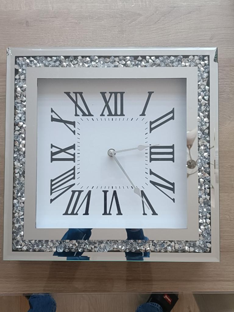 Moderne Spiegel Wandklok met Romeinse Cijfers, Ophalen, Zo goed als nieuw, Analoog, Wandklok