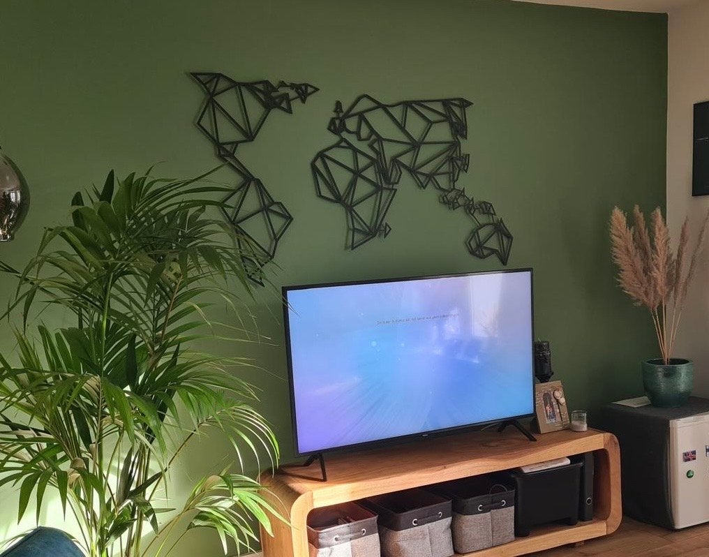 Wanddecoratie wereldkaart geometrisch metaal, Ophalen, Metaal, Wandsculptuur, Zwart