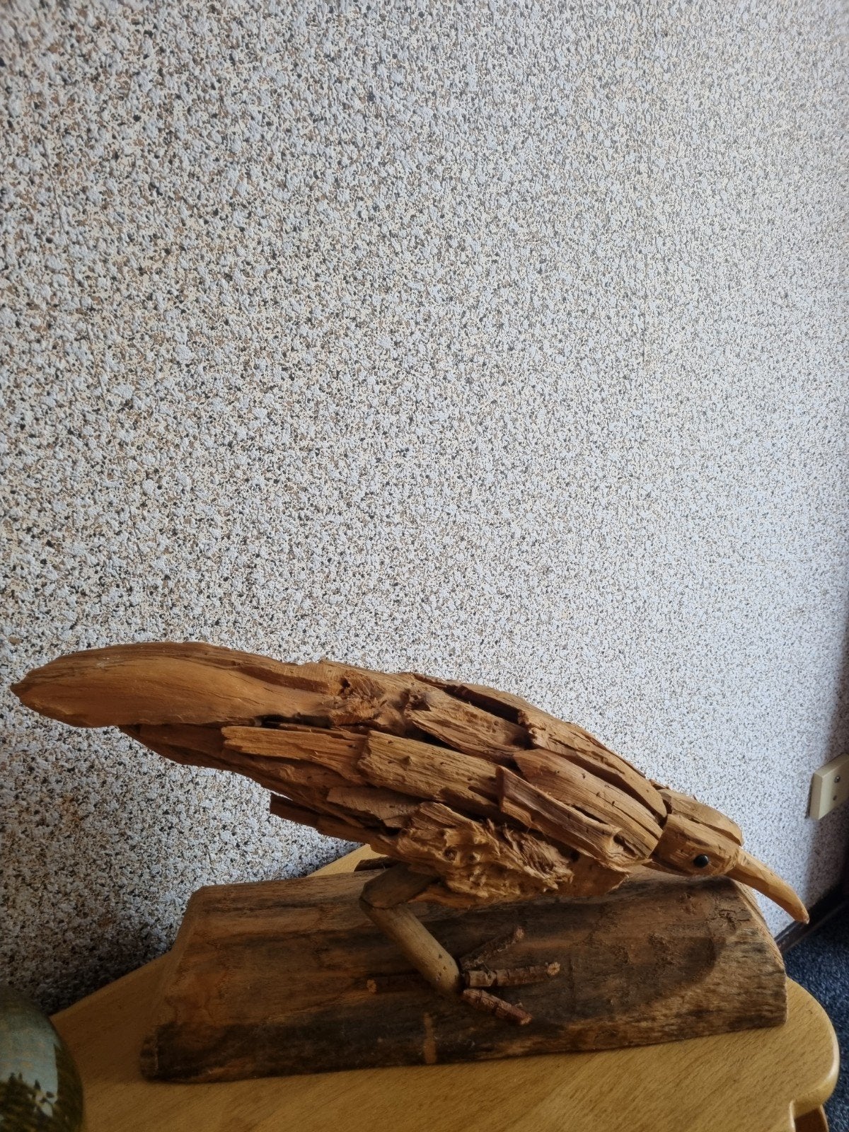 Uniek Houten Vogel Beeld - Handgemaakt van Drijfout, Ophalen of Verzenden, 20 - 50 cm, Beeld, Hout