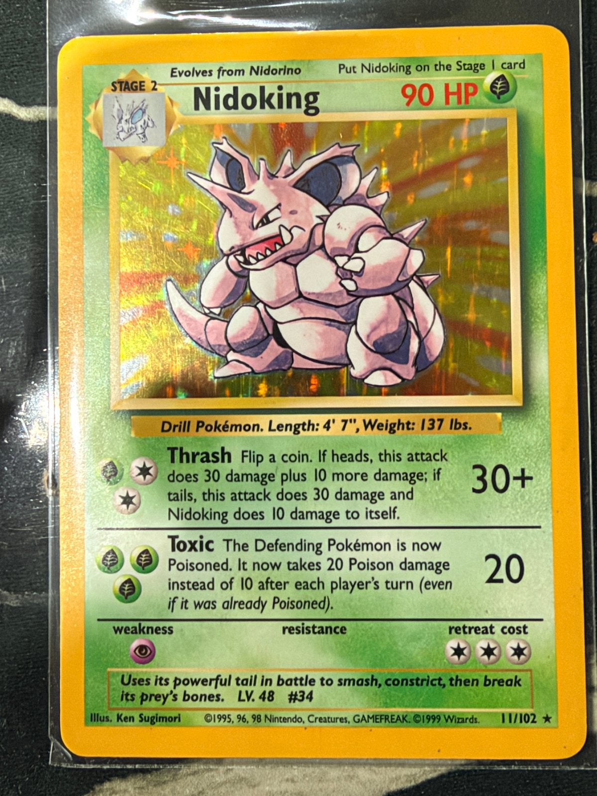 Nidoking Holo 11/102 Pokémon kaart (Base Set), Ophalen of Verzenden, Gebruikt, Losse kaart, Foil