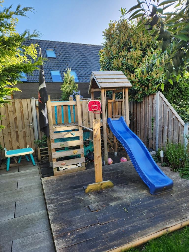 Houten Speeltoestel met Glijbaan en Klimwand, Ophalen, Gebruikt, Klimwand