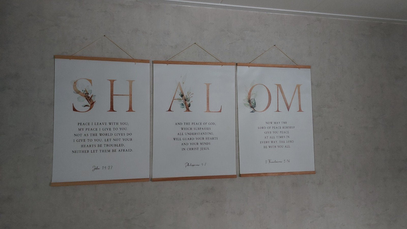 Set van 3 posters met Bijbelteksten - Shalom, Schilderij, Meerkleurig, Textiel, Ophalen of Verzenden