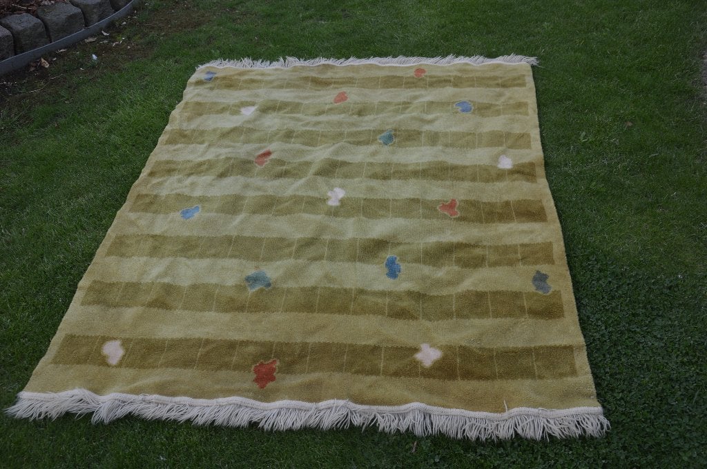 vintage smyrna vloerkleed / tafelkleed met franjes 100 % wol, Gebruikt, 100 tot 150 cm, Vintage, Ophalen of Verzenden