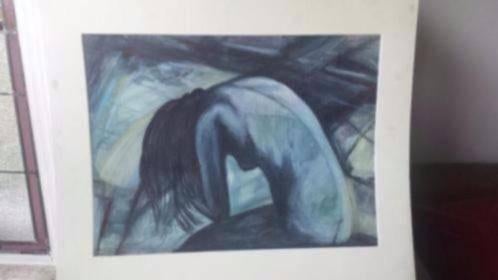 Orig. Janna Schaeffer acrylverf op papier figuratief naakt., Antiek en Kunst, Ophalen