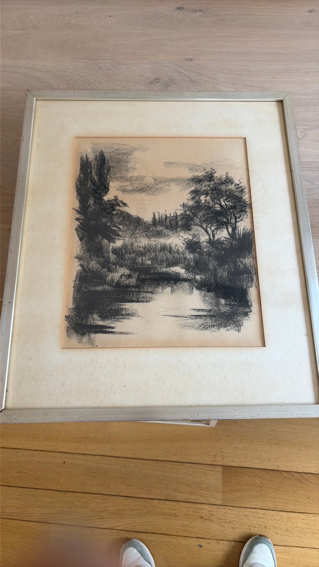 Houtskooltekeing van Pierre Janssen, Antiek en Kunst, Ophalen of Verzenden, Tekening, Houtskooltekening, Achter glas