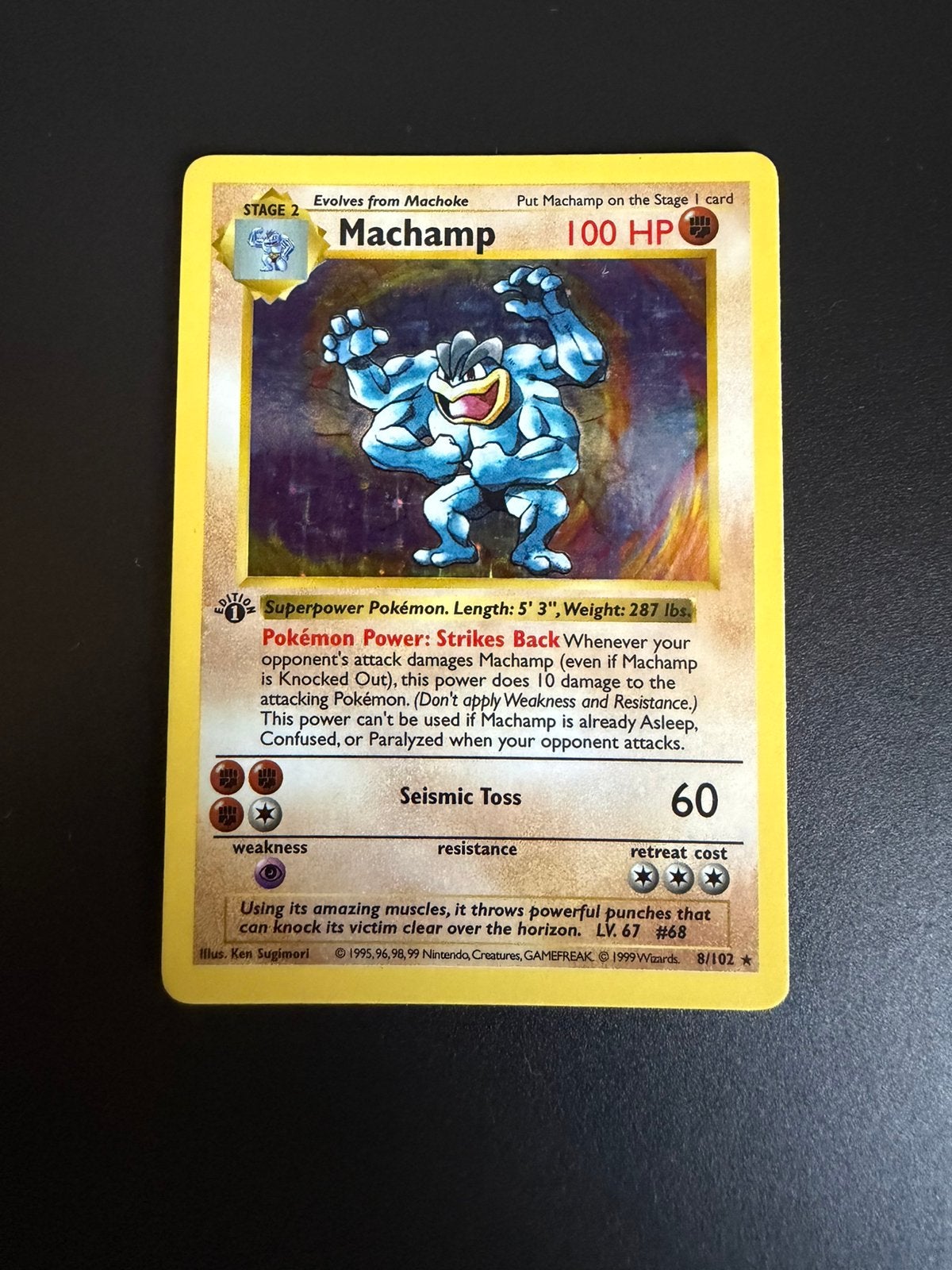 Pokémon Machamp 8/102 Base Set 1st Edition Shadowless Holo, Ophalen of Verzenden, Nieuw