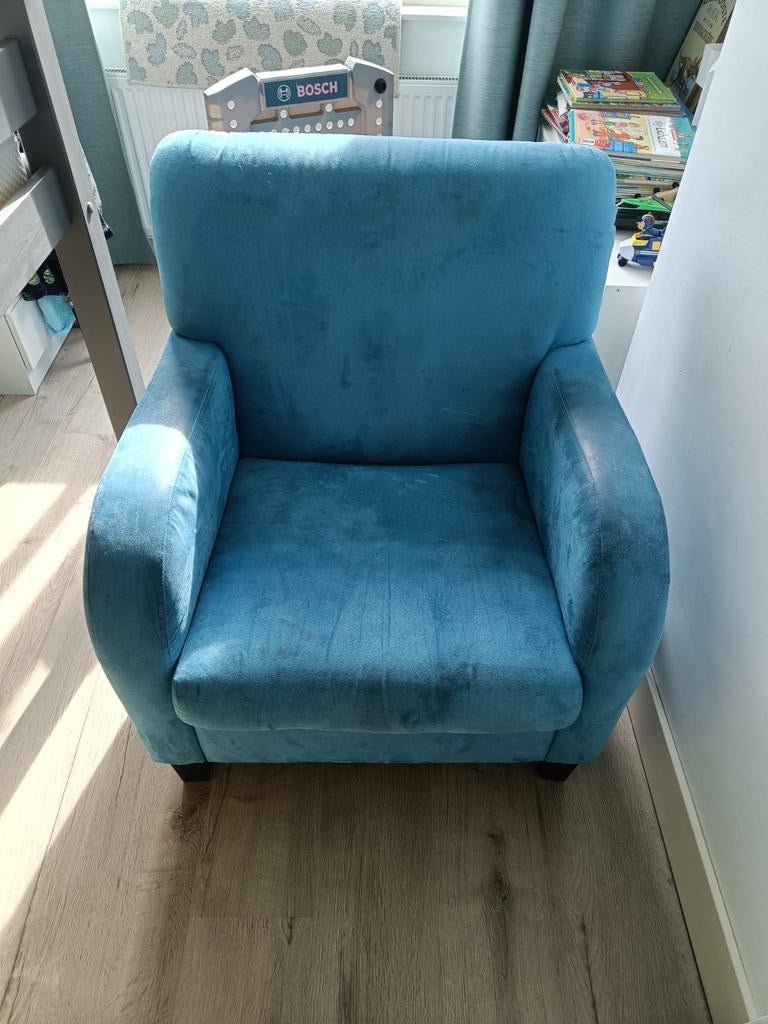 A*Blauwe kinderfauteuil - Comfortabel en stijlvol, Ophalen, Gebruikt, Blauw, Modern, Kindvriendelijk