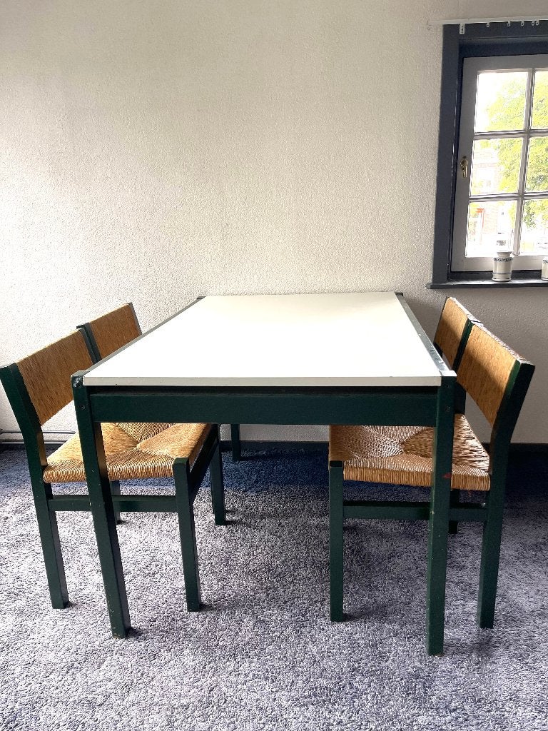 Tafel met 4 stoelen 85 x120 x 73 cm (bxlxh) 160 l, Ophalen, Gebruikt, 50 tot 100 cm, Vijf personen of meer