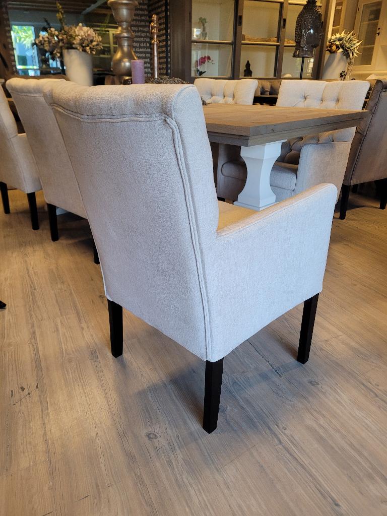 *VOORRAAD* 6 Landelijke Eetkamerstoel Bianca Stof Creme (1), Overige kleuren, Landelijke eetkamerstoelen capiton knoopjes stof liberty creme