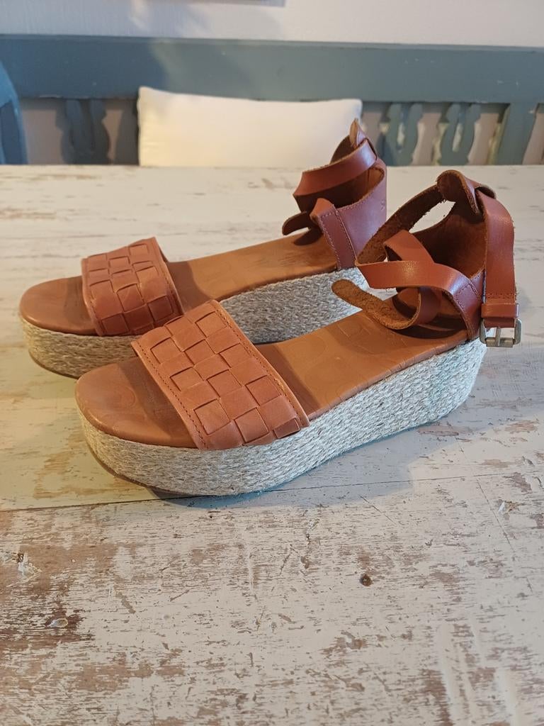Shabbies Amsterdam sandalen met sleehak 41/42, Gedragen, Bruin, Shabbies Amsterdam, Sandalen of Muiltjes