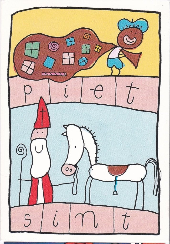 Piet en Sint / Sinterklaaskaart ontwerp Babette 1999., Ophalen, 1980 tot heden, Ongelopen, Feest(dag)