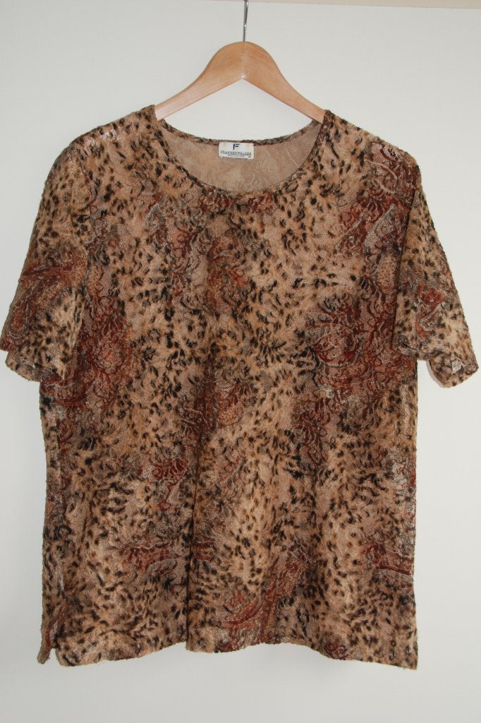 Frankenwalder top shirt maat 46 luipaard panter print, Bruin, Verzenden, Maat 46/48 (XL) of groter, Korte mouw