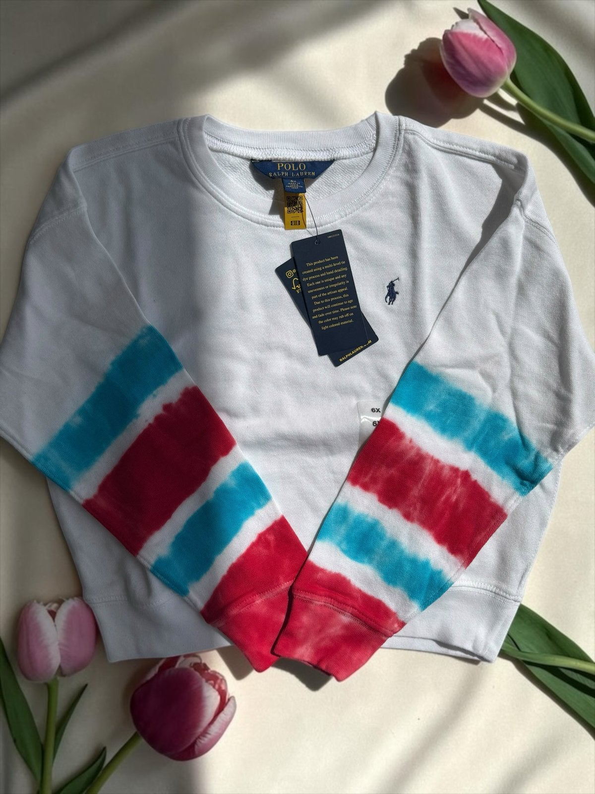 Polo Ralph Lauren Sweater 6X Wit Tie-Dye Mouwen, Kinderen en Baby's, Kinderkleding | Overige, Nieuw, Jongen of Meisje, Ophalen of Verzenden