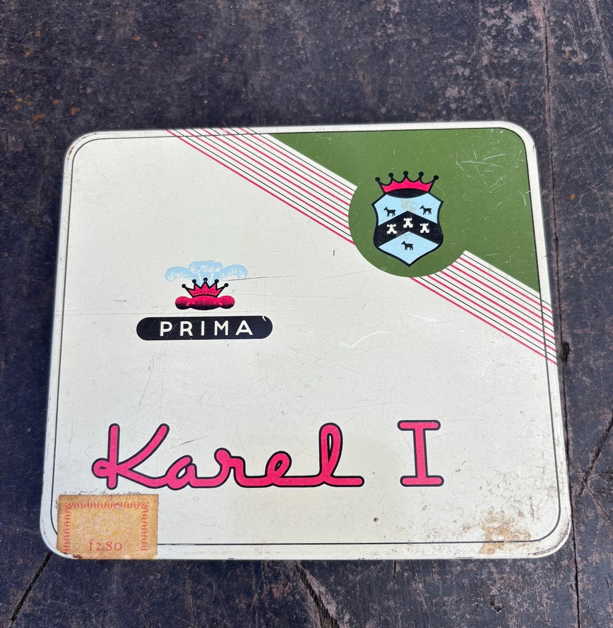 Karel 1 sigarenblik, Verzamelen, Rookartikelen, Aanstekers en Luciferdoosjes, Ophalen of Verzenden, Zo goed als nieuw, Tabaksdoos of Verpakking
